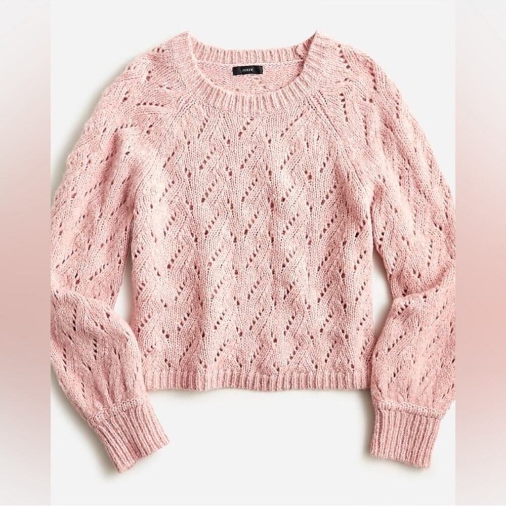 J. Crew Pointelle Heather Pink Crewneck Wool Blend Sweater Size Large - Picture 2 of 13